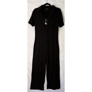 MWT MONROW Black Supersoft Short Sleeve Polo Jumpsuit Sz unknown see measurement